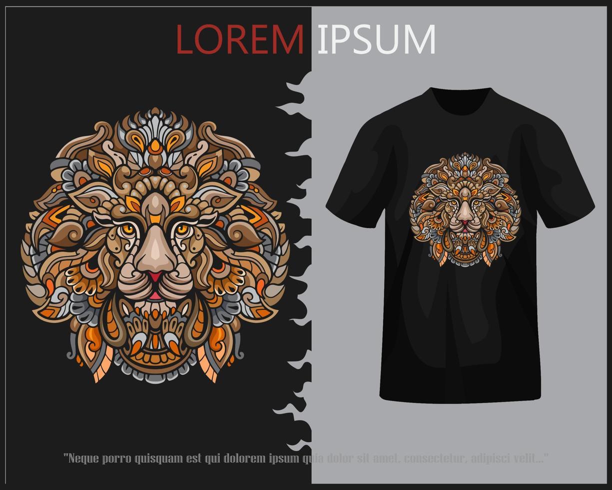 coloré Lion tête mandala les arts isolé sur noir T-shirt. vecteur