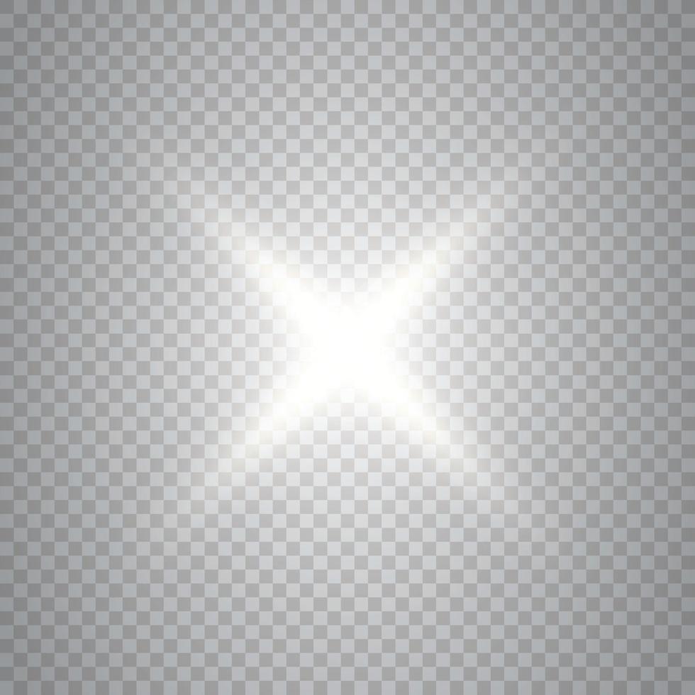 blanc étoile sur une transparent Contexte. le effet de lueur et des rayons de lumière, embrasé lumières, Soleil. vecteur. vecteur