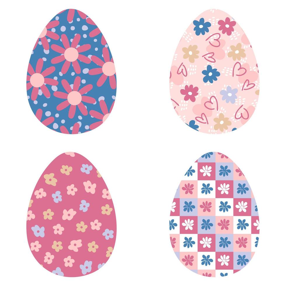 rétro style floral Pâques des œufs clipart collection. parfait pour autocollants, cartes, imprimer. vecteur