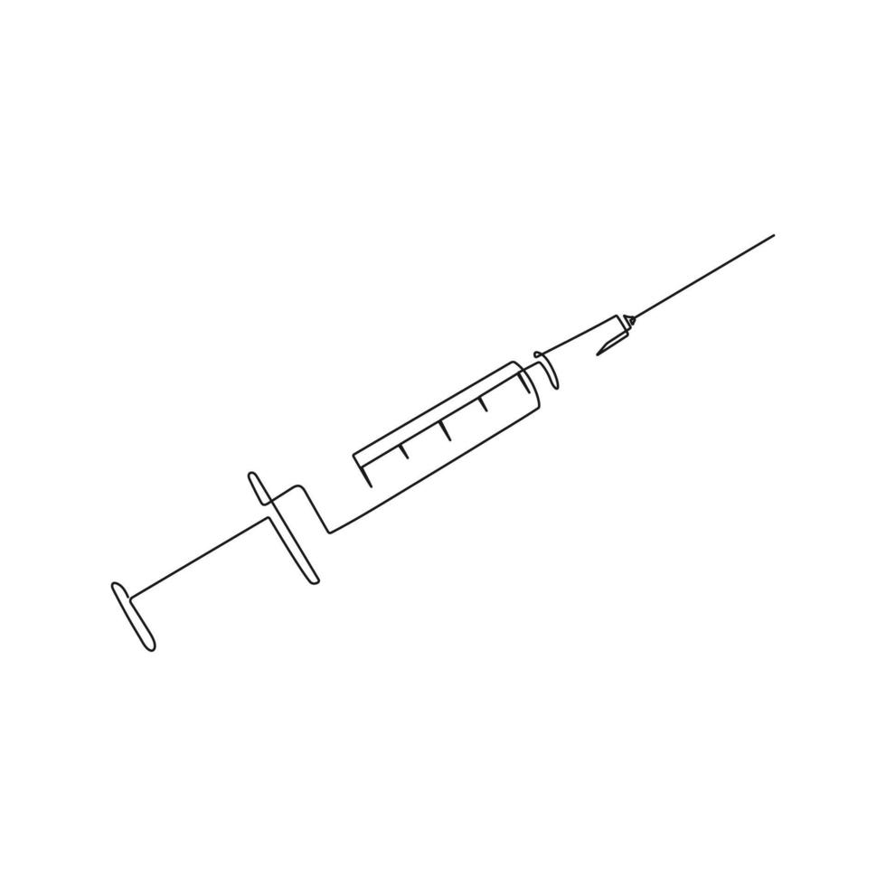 seringue avec aiguille. un ligne art. médical équipement, injection. main tiré vecteur illustration.