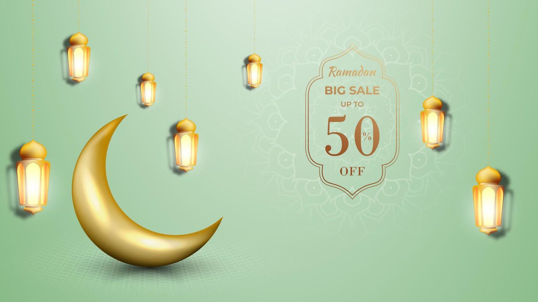 Ramadan vente bannière avec d'or lune et lanterne vecteur