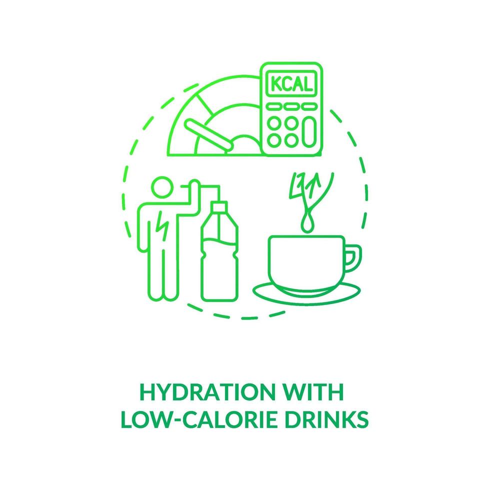 Hydratation avec des boissons hypocaloriques icône de concept vert foncé vecteur