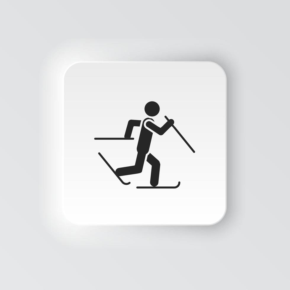 rectangle bouton icône skieur ski. bouton bannière rectangle badge interface pour application illustration sur néomorphe style sur blanc Contexte vecteur