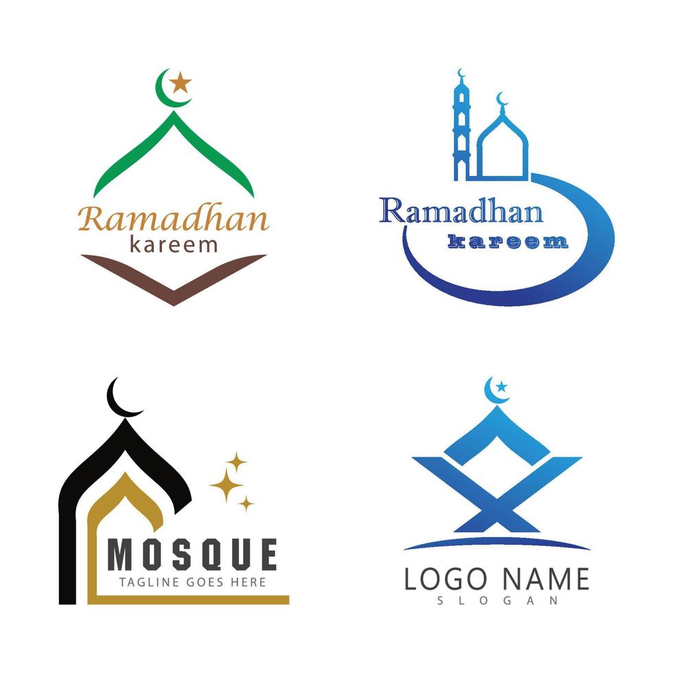 ramadhan kareem affiche bannière islamique fond d'écran mousque logo icône plat conception vecteur