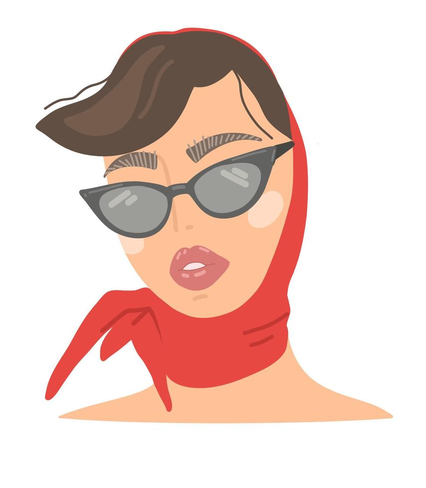 vecteur portrait de une fille dans des lunettes et une rouge foulard. élégant à la mode femme dans une coiffure.