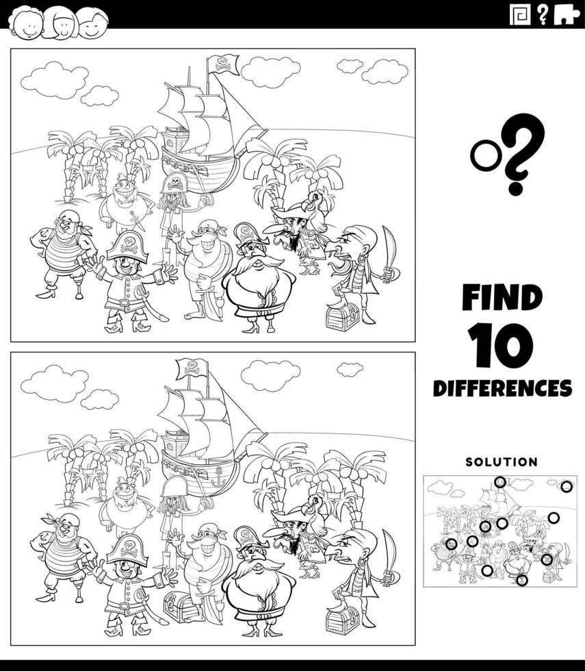 différences Jeu avec dessin animé pirates coloration page vecteur