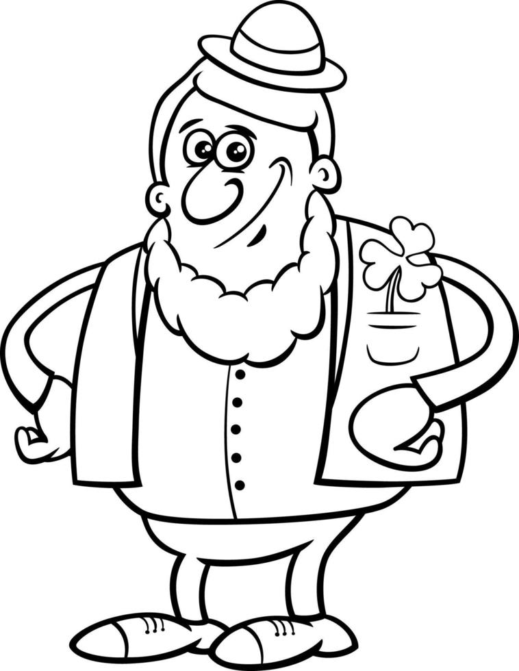 dessin animé lutin avec trèfle sur Saint patrick journée coloration page vecteur