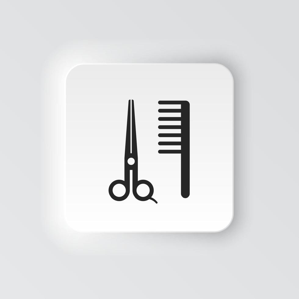 rectangle bouton icône les ciseaux peigne coiffeur. bouton bannière rectangle badge interface pour application illustration sur néomorphe style sur blanc Contexte vecteur