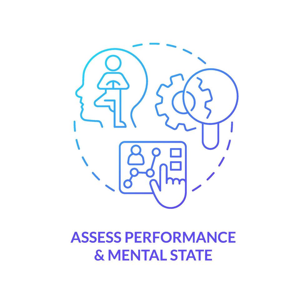évaluer performance et mental Etat bleu pente concept icône. comportement évaluation. utilisateur retour d'information évaluer abstrait idée mince ligne illustration. isolé contour dessin vecteur