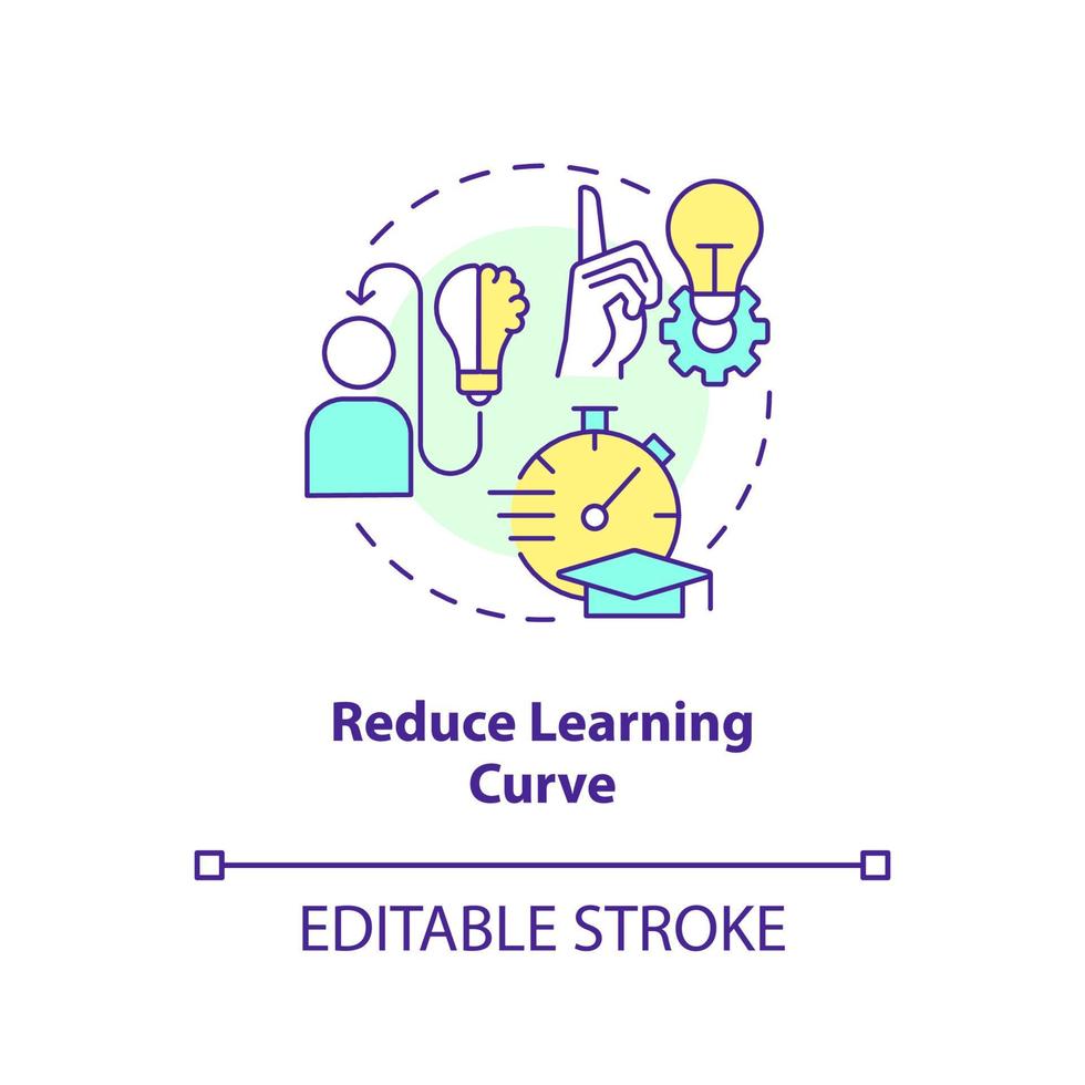 réduire apprentissage courbe concept icône. avantage de en utilisant familiarité dans ux conception abstrait idée mince ligne illustration. isolé contour dessin. modifiable accident vasculaire cérébral vecteur