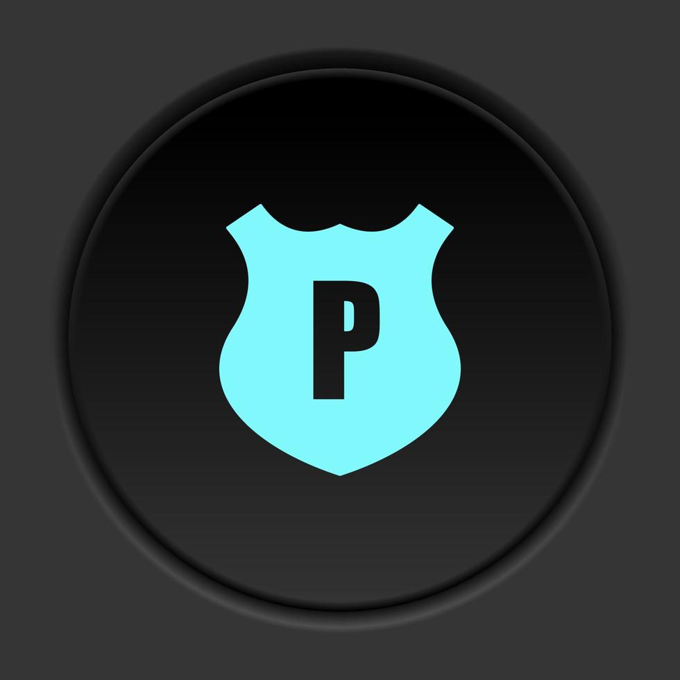 rond bouton icône police bouclier. bouton bannière rond badge interface pour application illustration sur foncé Contexte vecteur