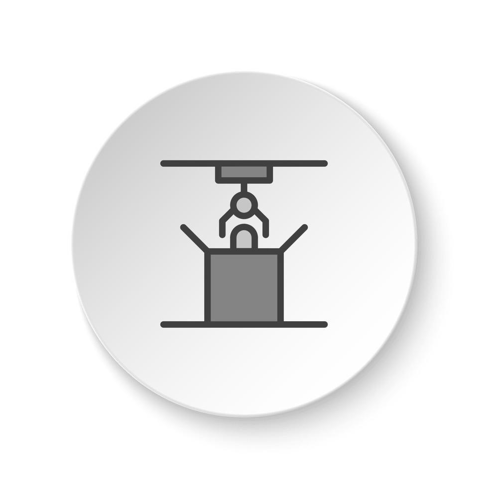 rond bouton pour la toile icône, industriel bras, chargement robot. bouton bannière rond, badge interface pour application illustration sur blanc Contexte vecteur