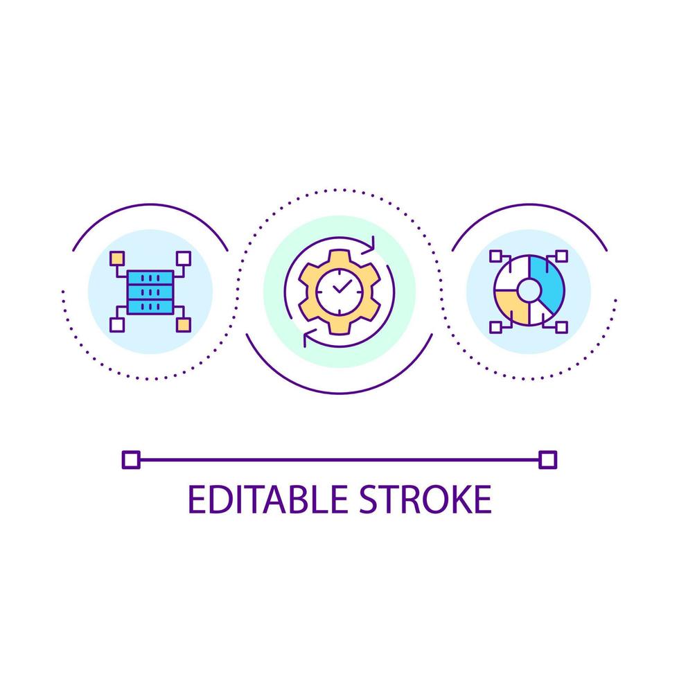 base de données une analyse Planification boucle concept icône. numérique La technologie de information En traitement abstrait idée mince ligne illustration. isolé contour dessin. modifiable accident vasculaire cérébral vecteur