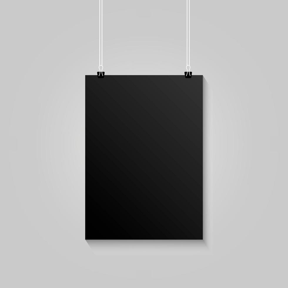 maquette suspendue d'affiche noire verticale réaliste vecteur