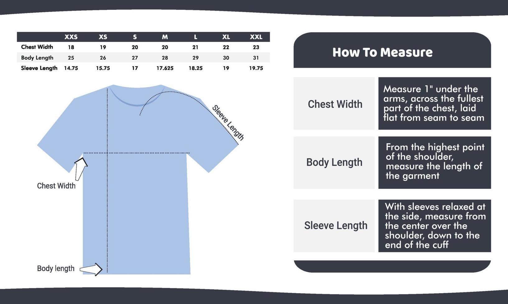 modèle de guide de mesure de taille de t-shirt vecteur