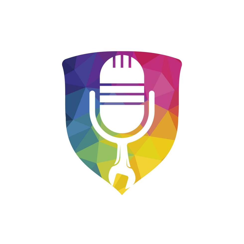réparer la conception du logo vectoriel du podcast. conception d'icône clé et micro.