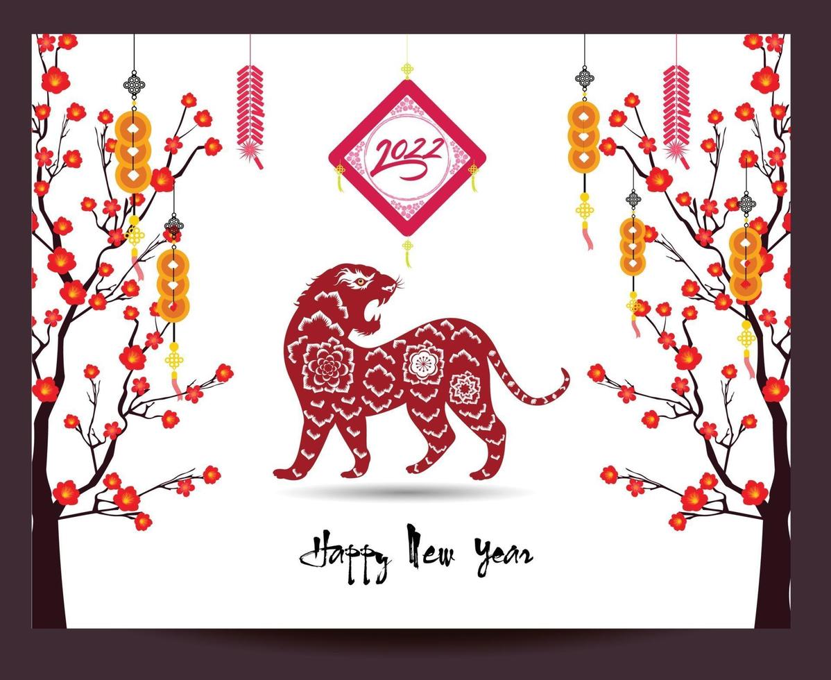 bonne année chinoise 2022 - année du tigre. modèle de conception de bannière de nouvel an lunaire. vecteur