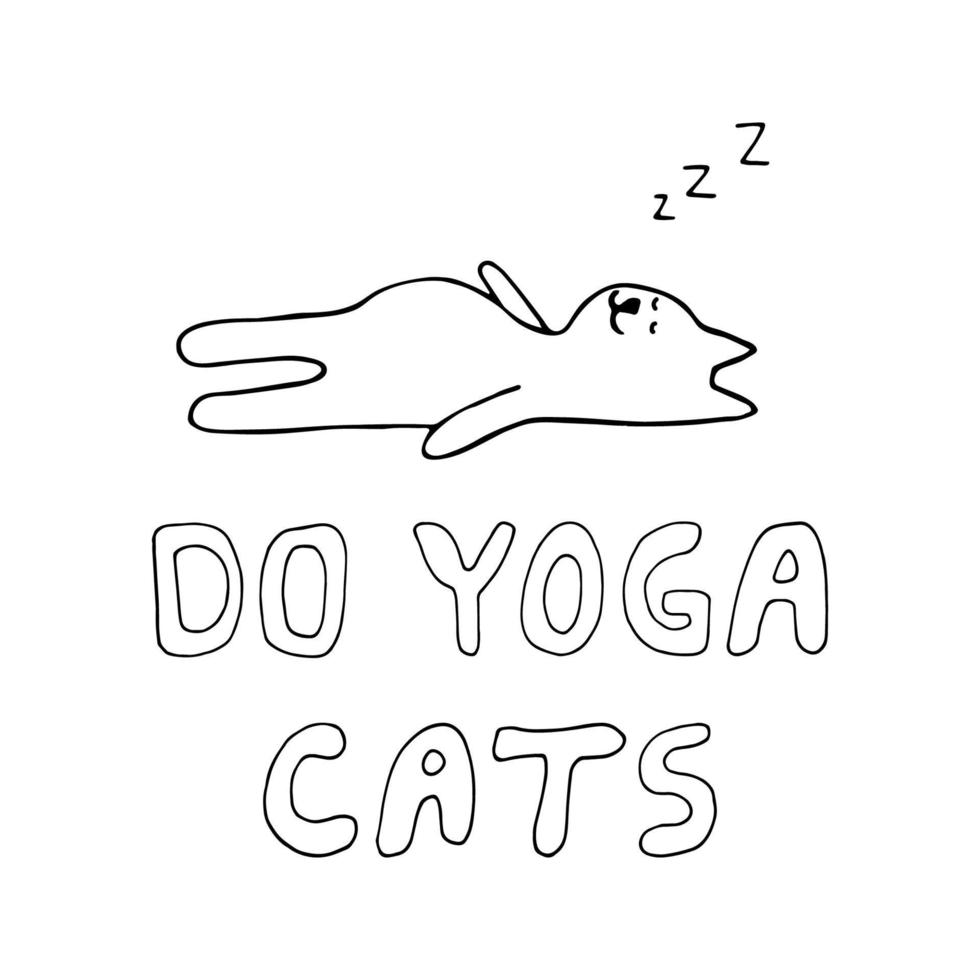 adorable main tiré chat séance dans yoga pose. isolé sur blanc Contexte dessin pour textile impressions, enfant affiche, mignonne papeterie. vecteur