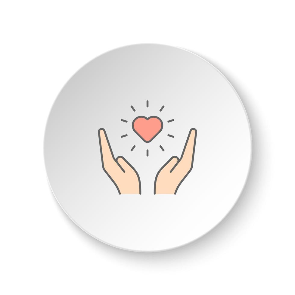 rond bouton pour la toile icône, âme, bras, cœur symbole. bouton bannière rond, badge interface pour application illustration sur blanc Contexte vecteur