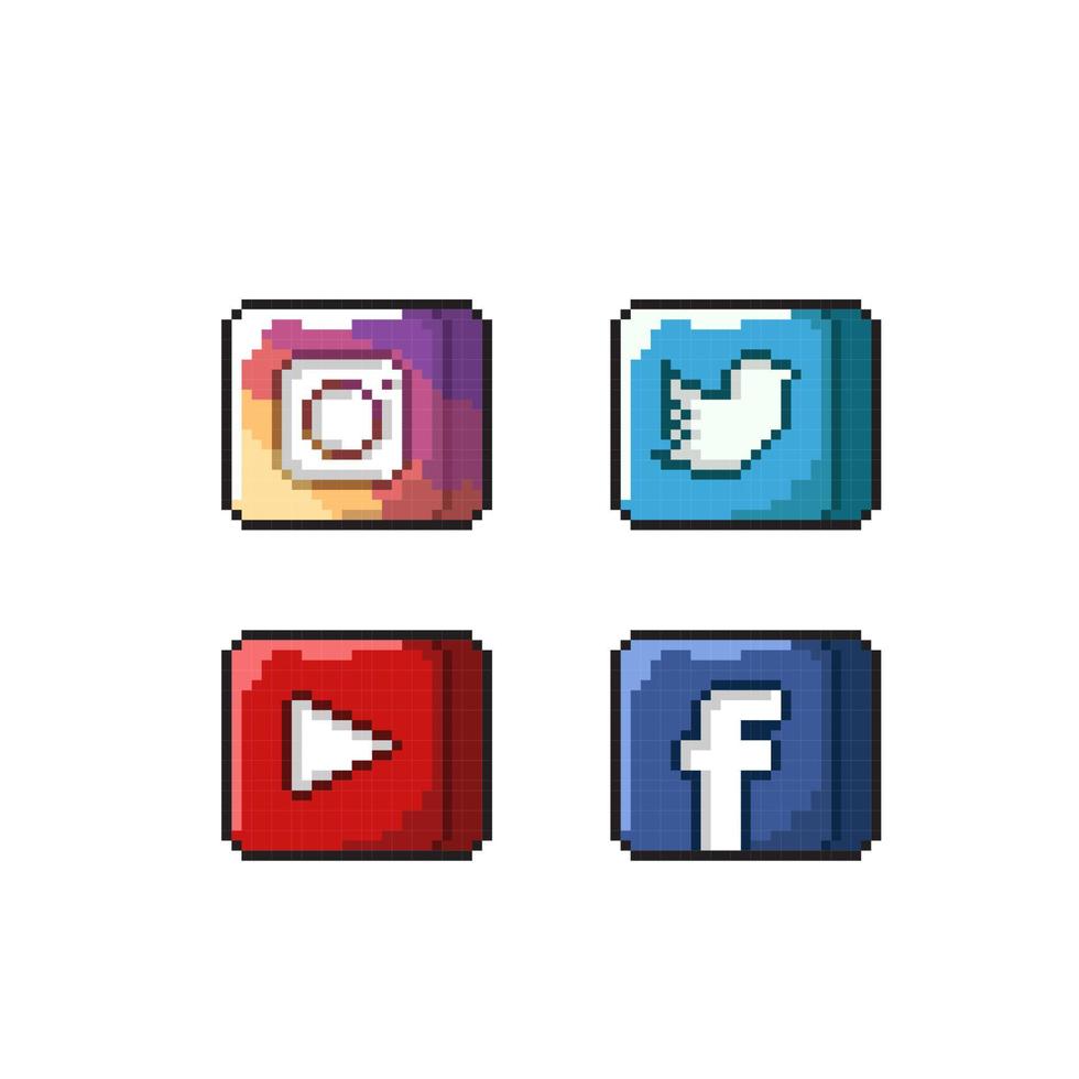 social médias bouton dans pixel art style vecteur