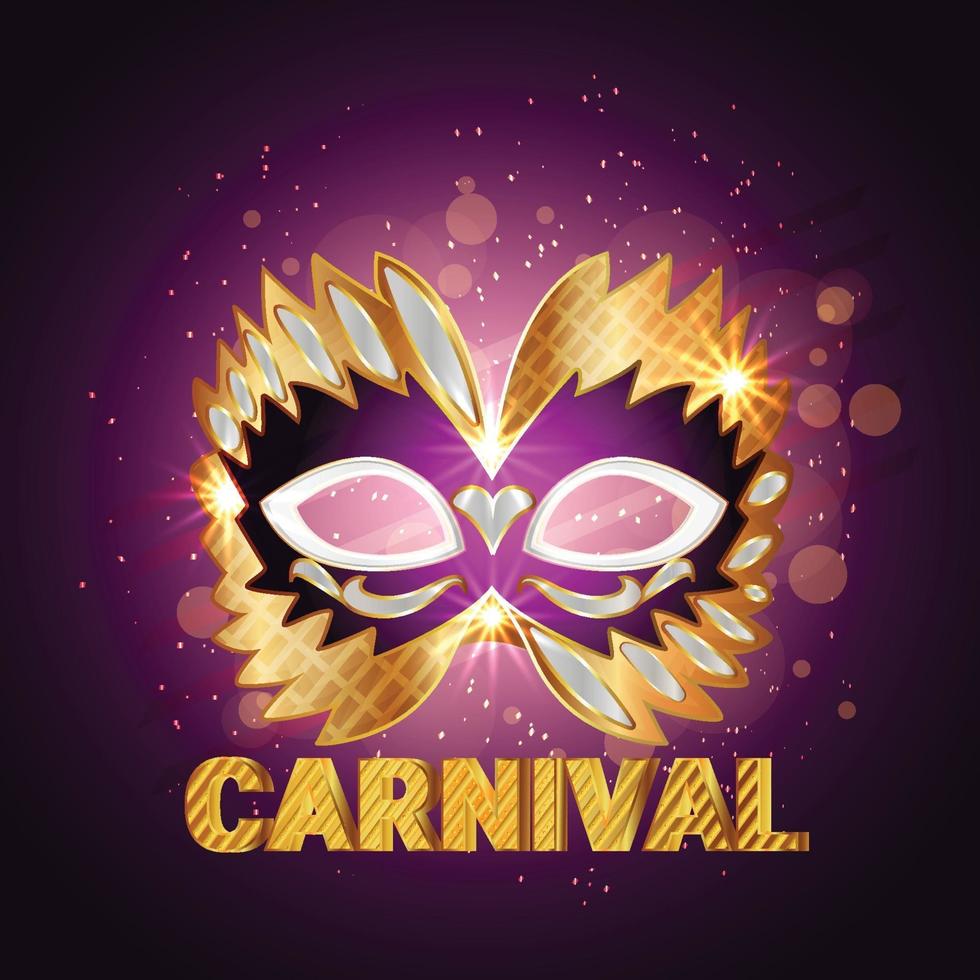 masque de carnaval doré avec plume beau concept design et arrière-plan vecteur