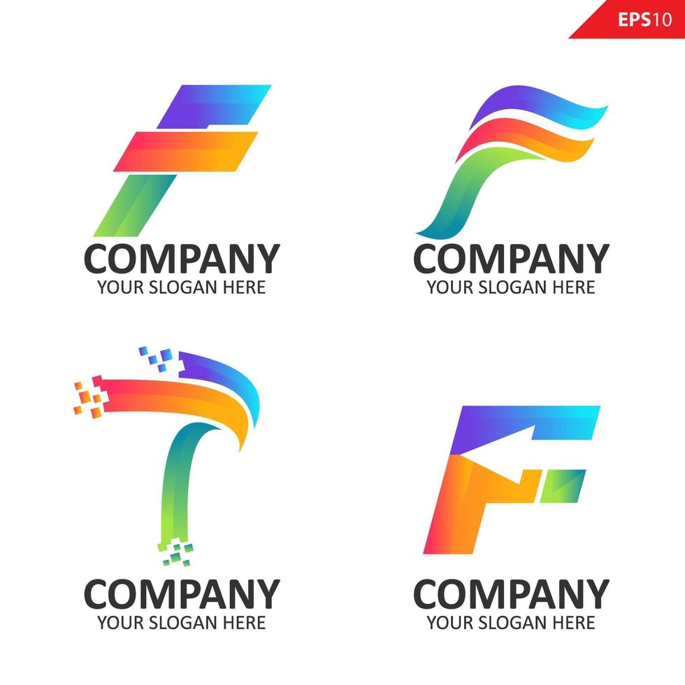 modèle de conception de logo collection lettre f initiale colorée vecteur