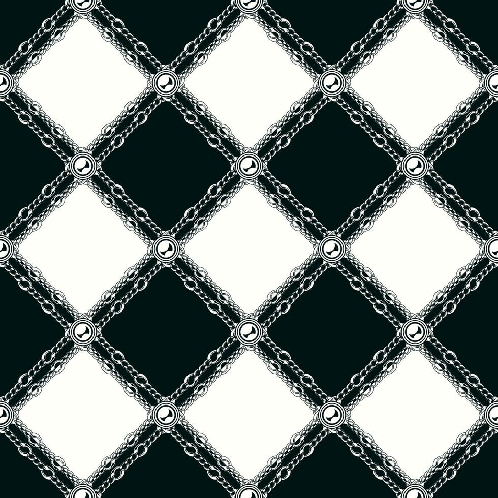 à carreaux ancien noir et blanc modèle avec Chaînes, perles. vecteur géométrique sans couture Contexte.