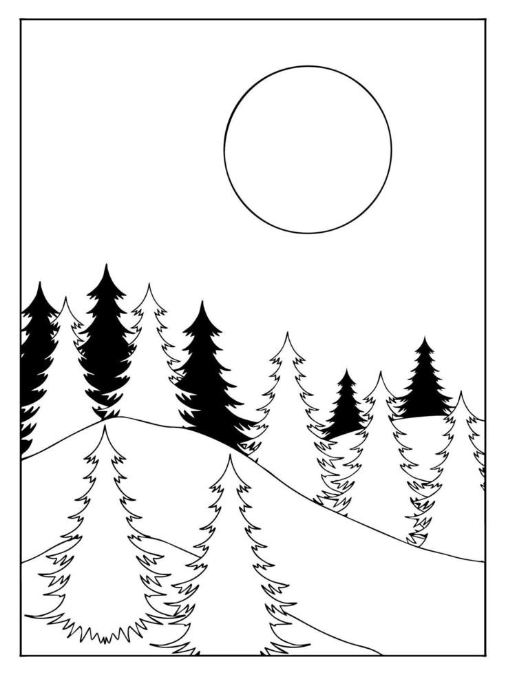 main tiré contour art paysage Montagne conception vecteur