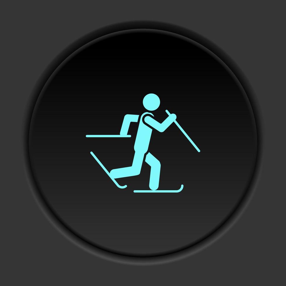 rond bouton icône skieur ski. bouton bannière rond badge interface pour application illustration sur foncé Contexte vecteur