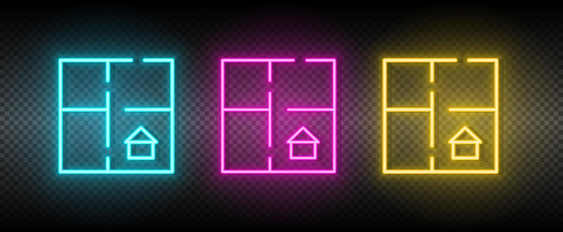 réel biens vecteur appartement, loger, planifier. illustration néon bleu, jaune, rouge icône ensemble