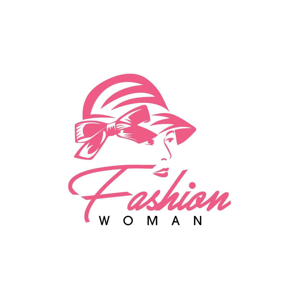 mode logo conception. impressionnant une mode silhouette. une mode logotype.femme avec chapeau logo conception vecteur
