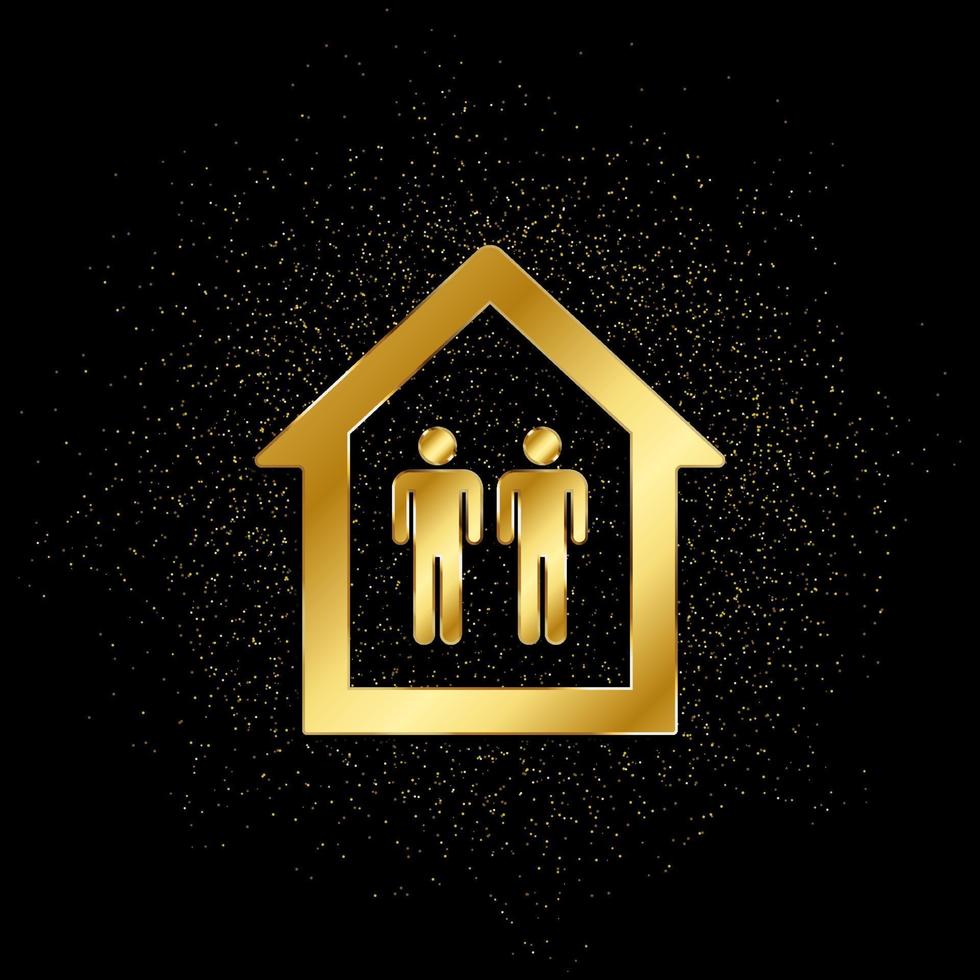 mans dans une maison or, icône. vecteur illustration de d'or particule sur or vecteur Contexte