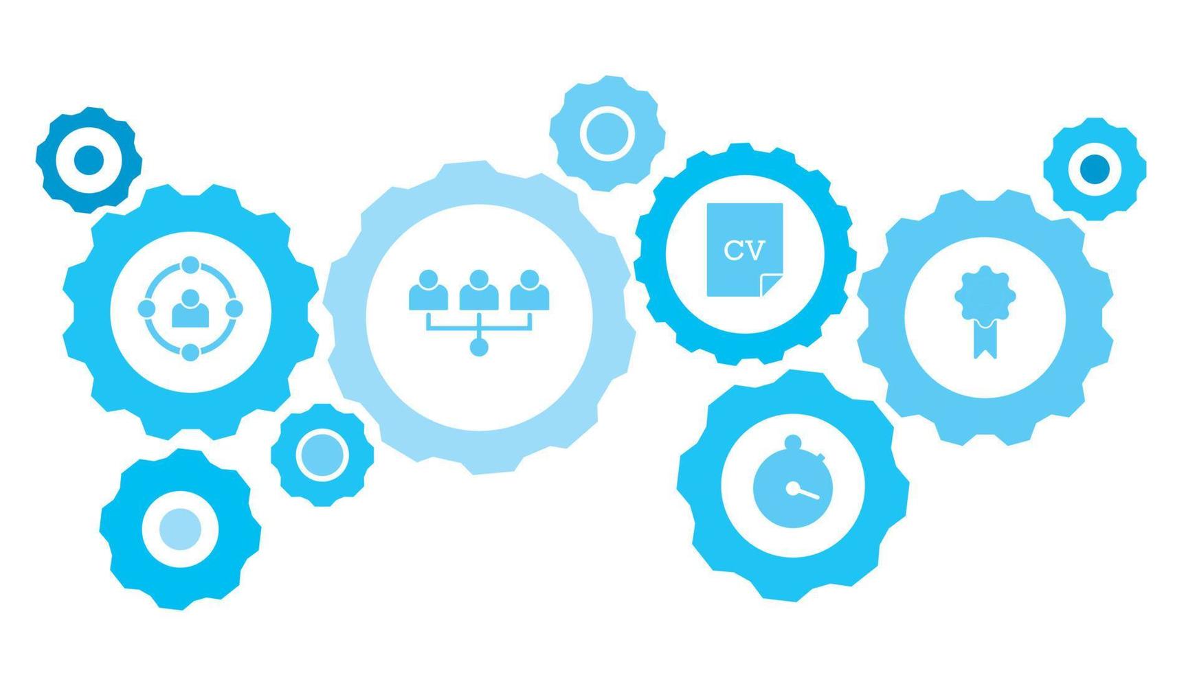 connecté engrenages et vecteur Icônes pour la logistique, service, expédition, distribution, transport, marché, communiquer concepts. décerner, récompense, médaille équipement bleu icône ensemble sur blanc Contexte