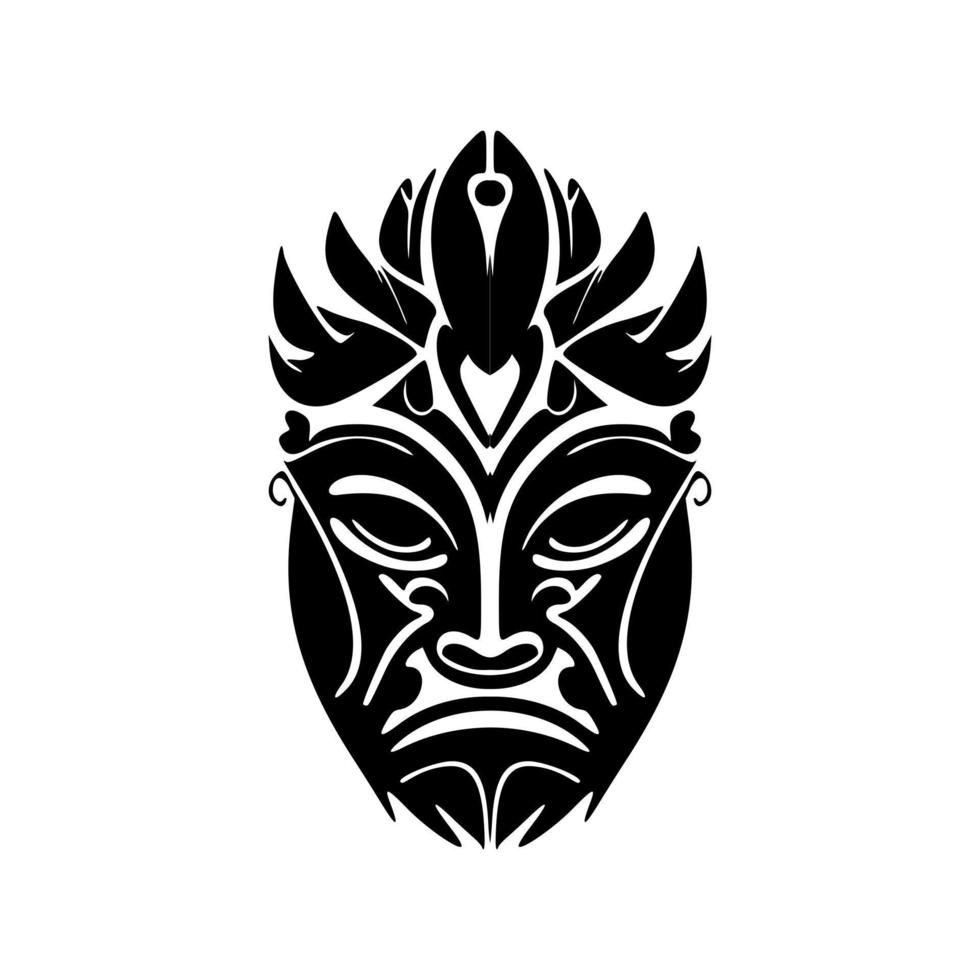 vecteur esquisser de polynésien Dieu masque dans noir et blanc pour une tatouage.