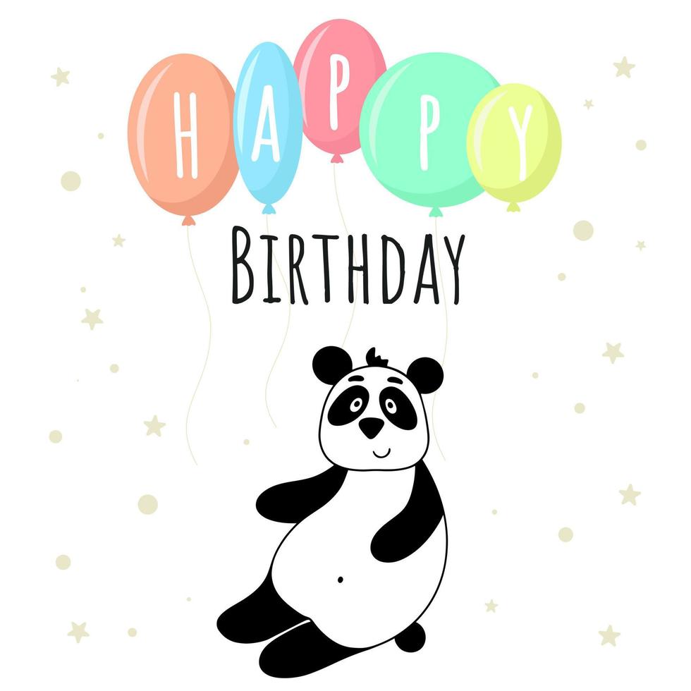 content anniversaire bébé carte avec Panda et des ballons vecteur