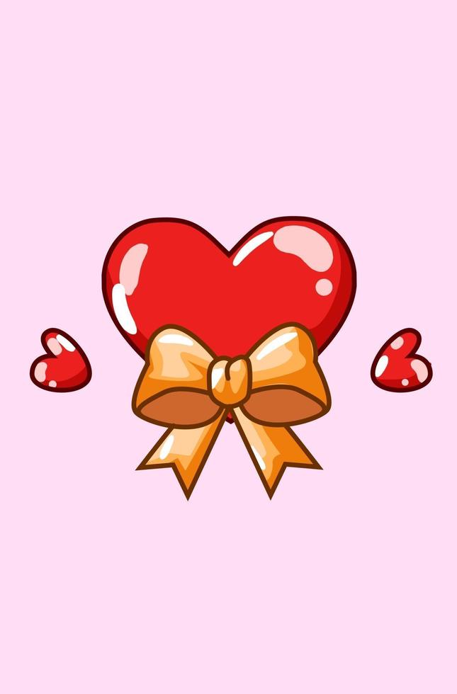 coeurs de la Saint-Valentin avec illustration de dessin animé ruban kawaii vecteur