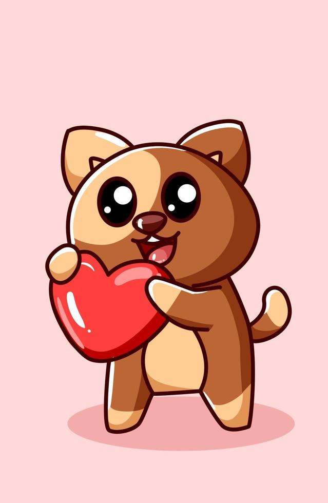 kawaii et drôle de chien montre son coeur, illustration de dessin animé de la Saint-Valentin vecteur