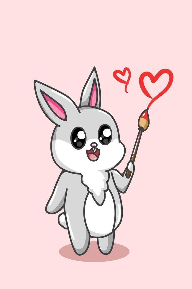 kawaii et lapin heureux apporte une illustration de dessin animé de brosse de valentine d'amour vecteur