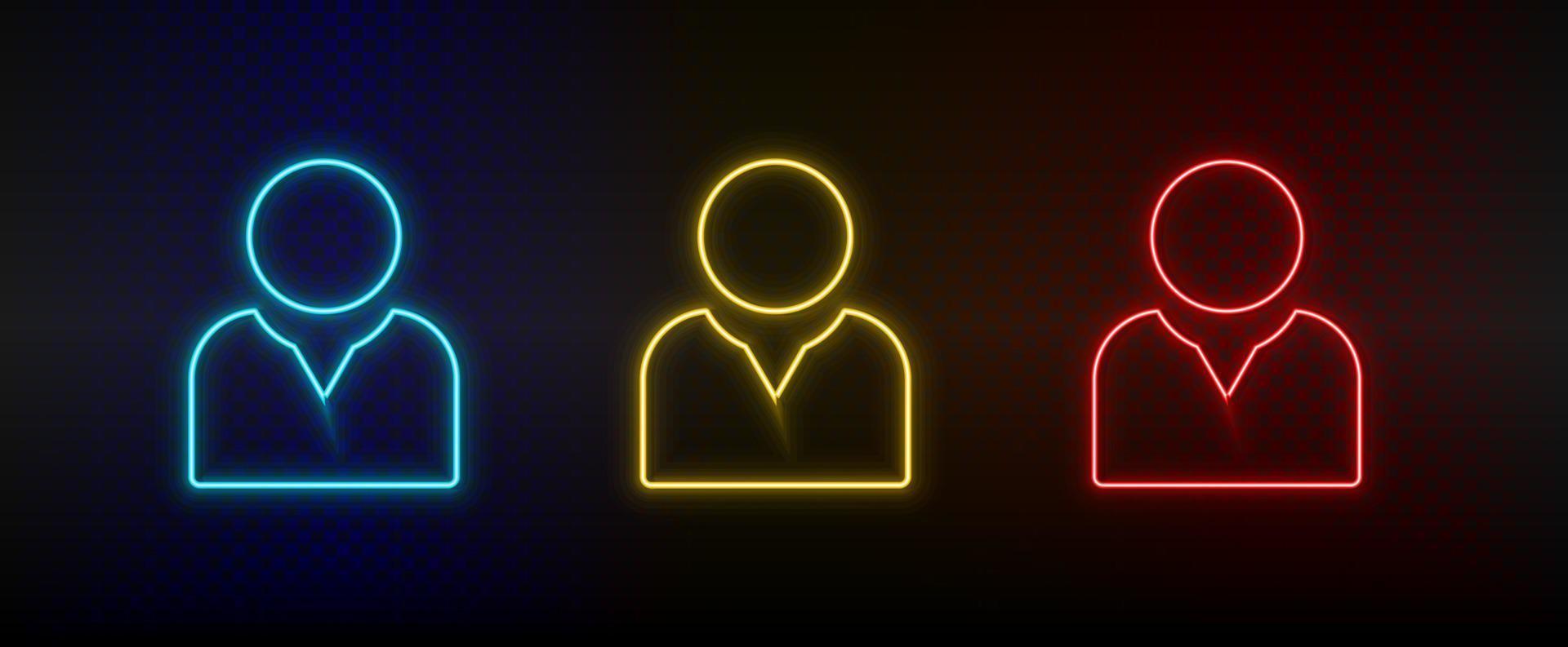néon icône ensemble avatar, utilisateur. ensemble de rouge, bleu, Jaune néon vecteur icône sur foncé transparent Contexte