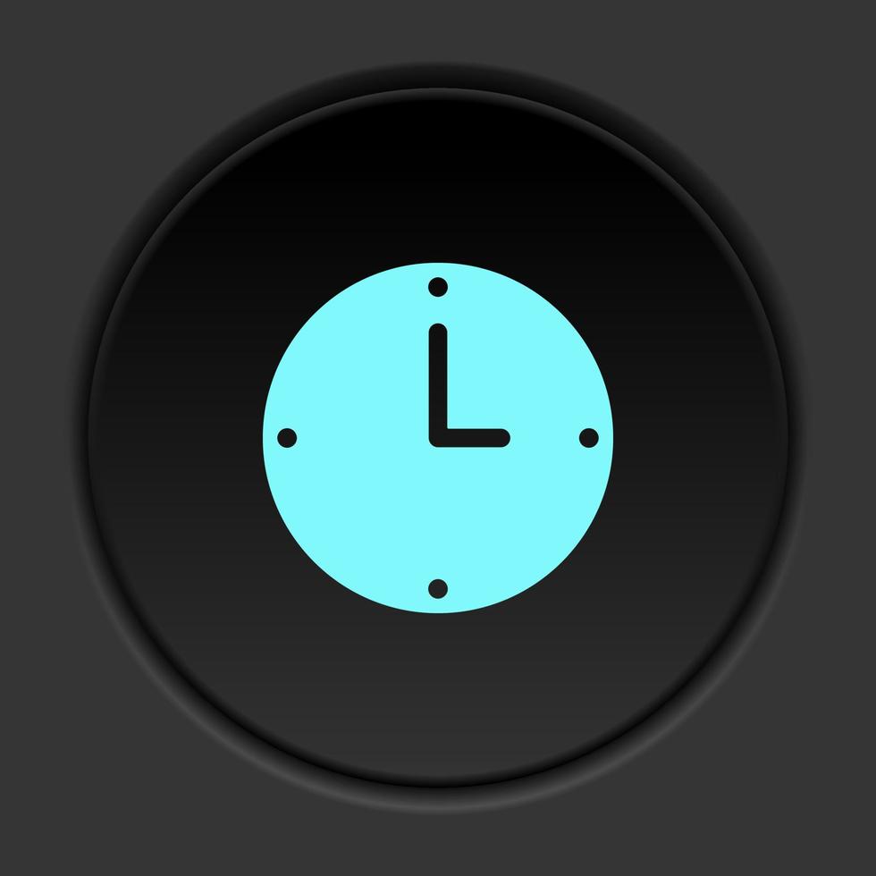 rond bouton icône, horloge, heure. bouton bannière rond, badge interface pour application illustration sur foncé Contexte vecteur