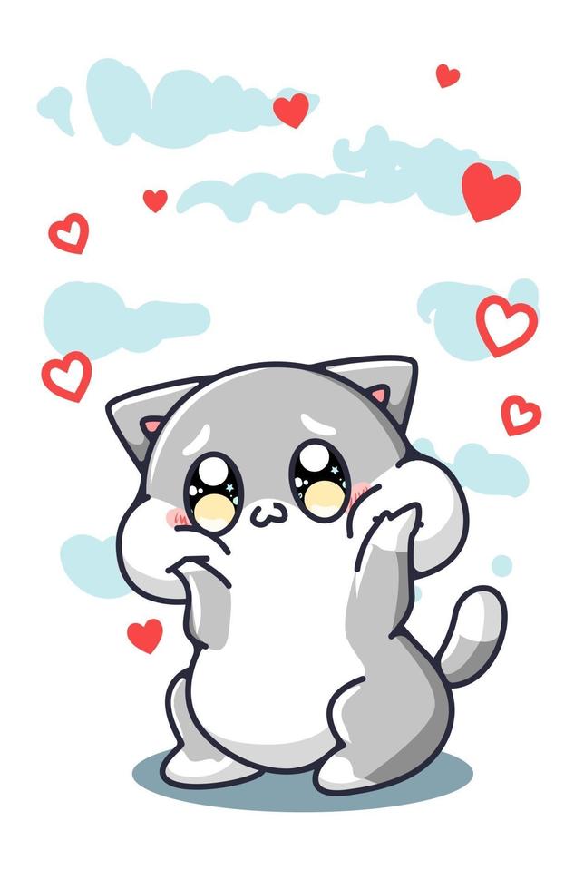 un chat mignon et heureux avec illustration de dessin animé de coeurs vecteur