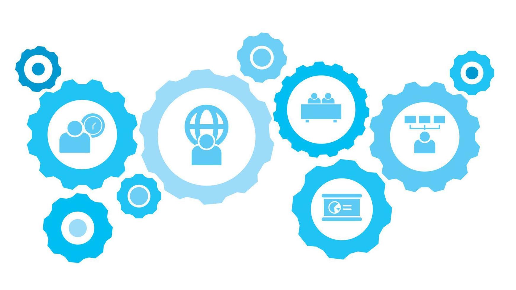 connecté engrenages et vecteur Icônes pour la logistique, service, expédition, distribution, transport, marché, communiquer concepts. compétences, utilisateurs équipement bleu icône ensemble sur blanc Contexte