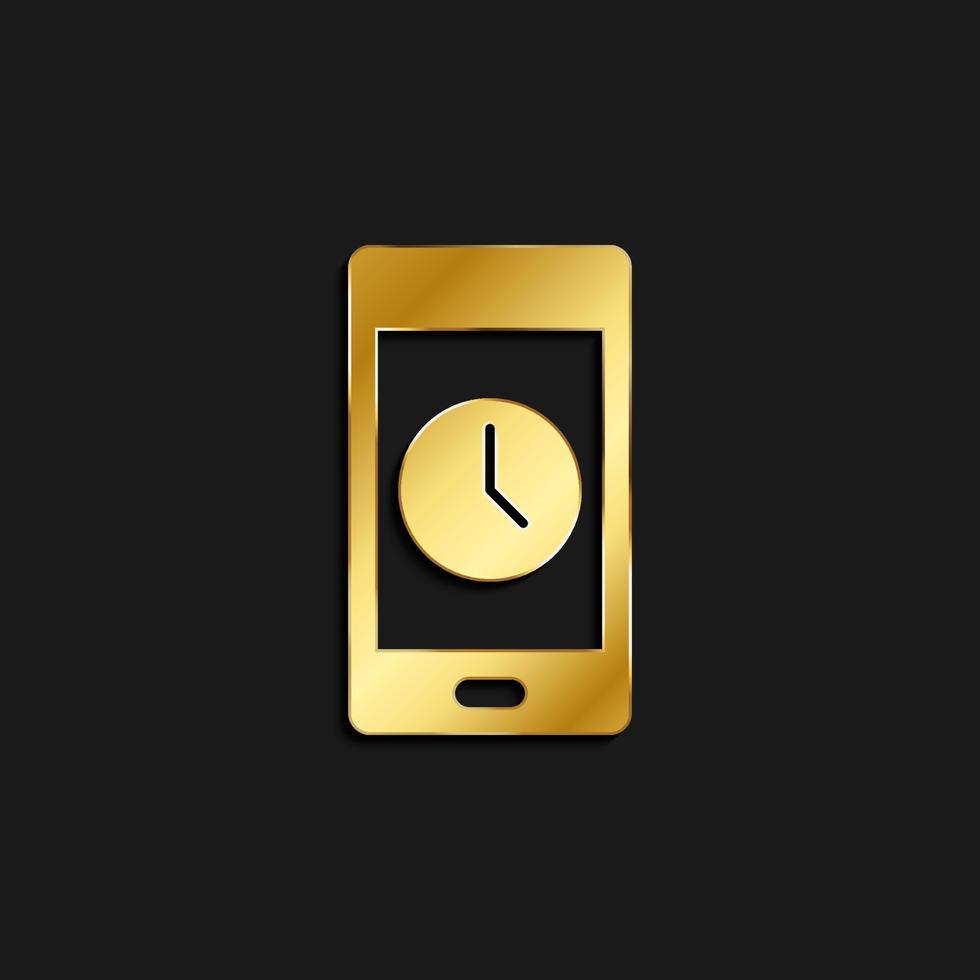 téléphone, horloge, temps or icône. vecteur illustration de d'or style icône sur foncé Contexte