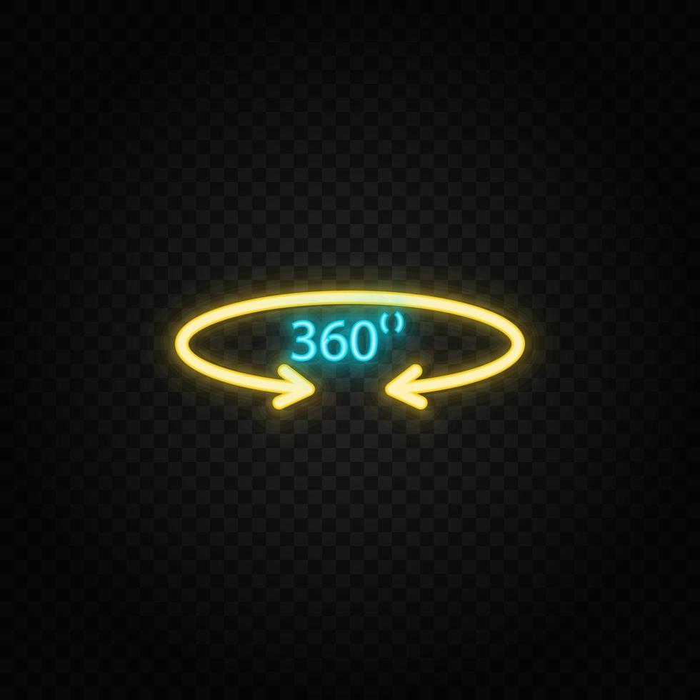 réel biens vecteur degré, réalité, tourner, 360. illustration néon bleu, jaune, rouge icône ensemble