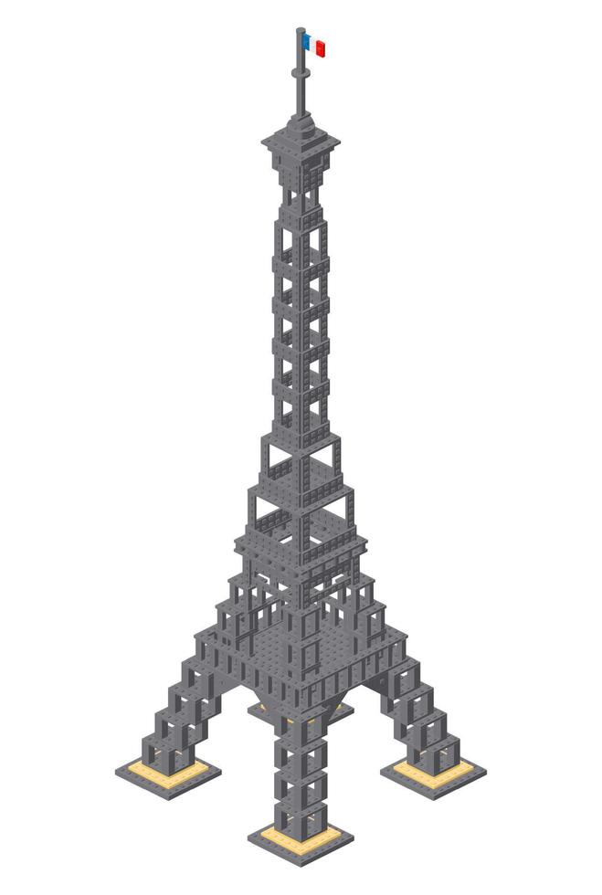 Eiffel la tour assemblé de Plastique blocs dans isométrique style pour impression et conception. vecteur illustration.