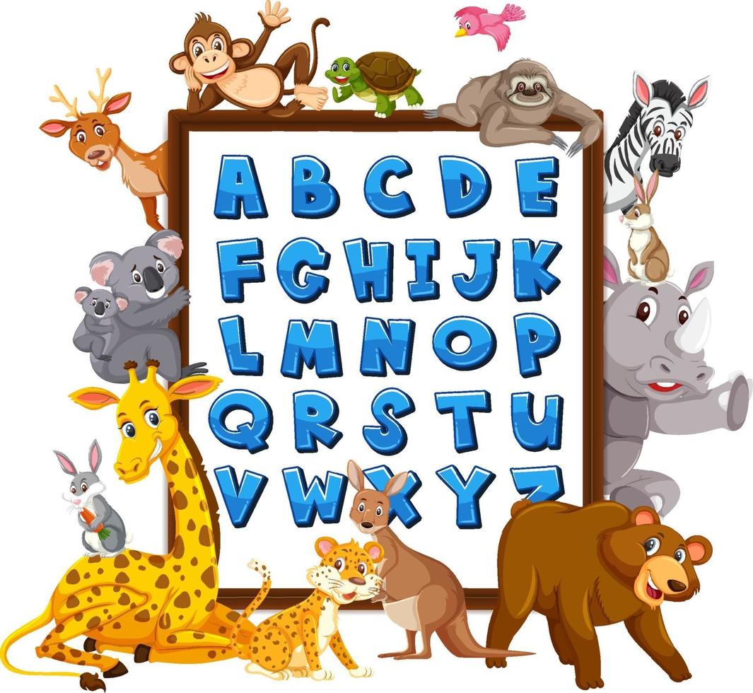 tableau alphabet az avec des animaux sauvages vecteur