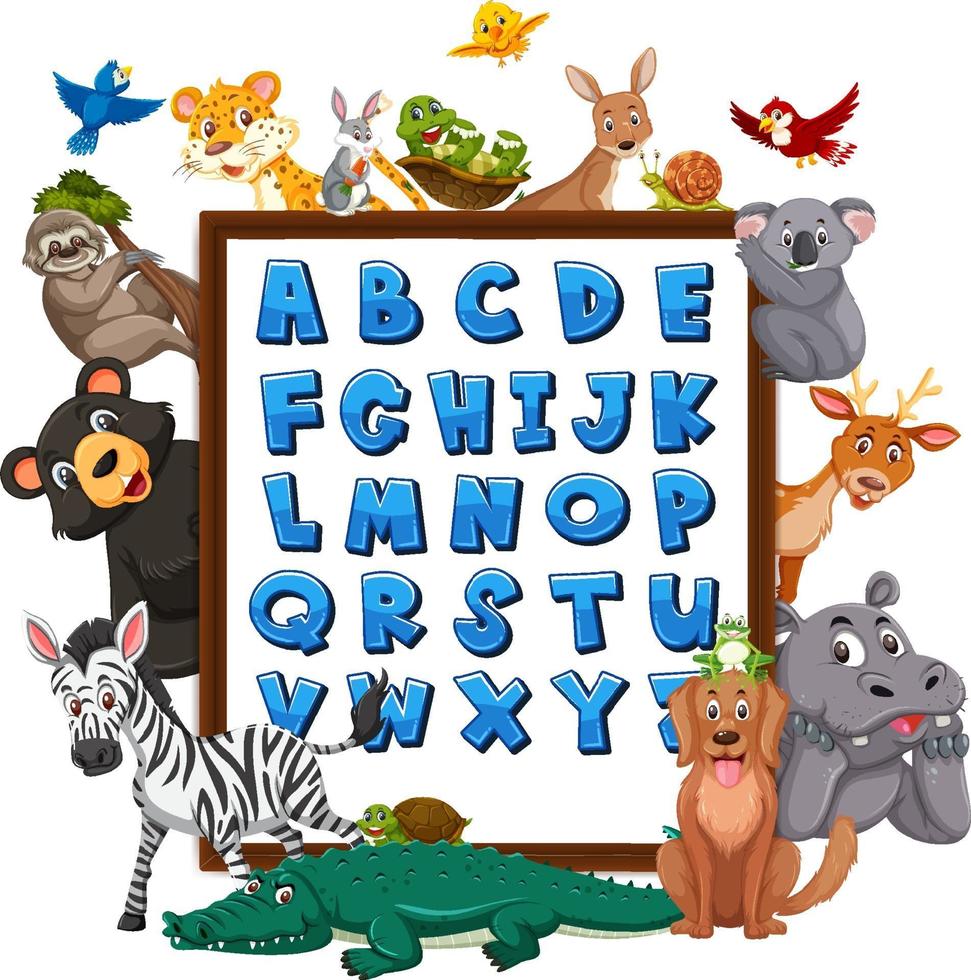 tableau alphabet az avec des animaux sauvages vecteur