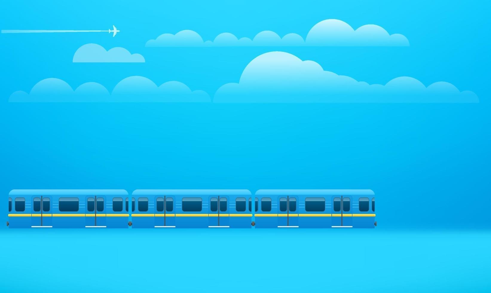 train rétro sur le chemin. illustration avec des nuages vecteur