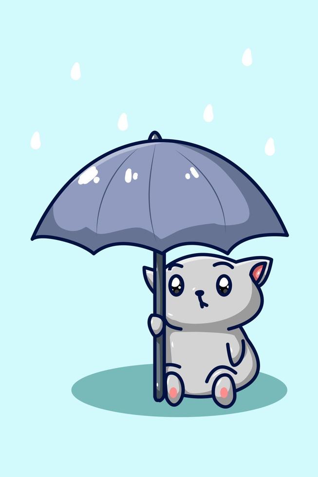 chat gris sous le parapluie vecteur