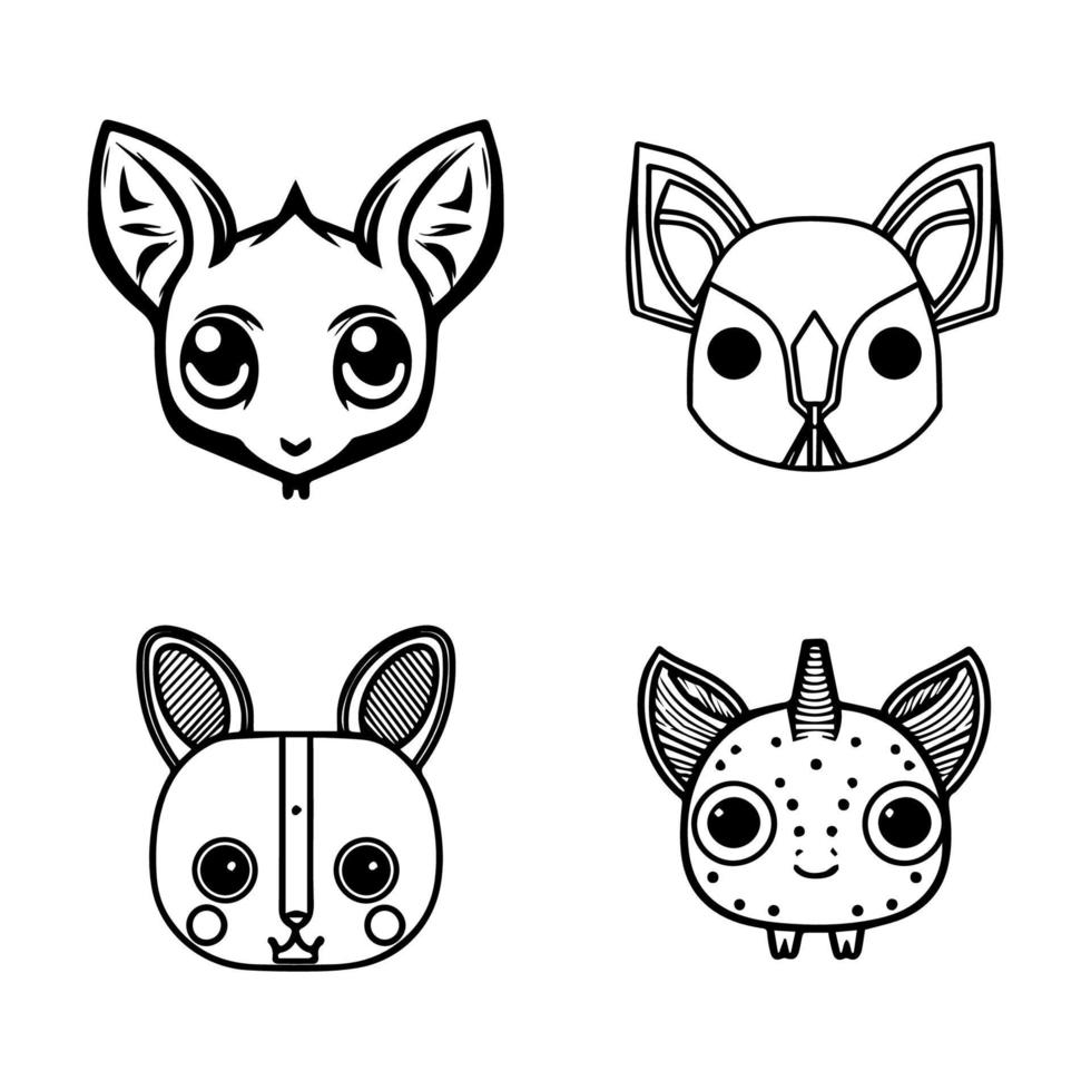 une collection de mignonne kawaii mythique créatures comme animal logos, avec des licornes, dragons, phénix, et plus dans main tiré ligne art style vecteur